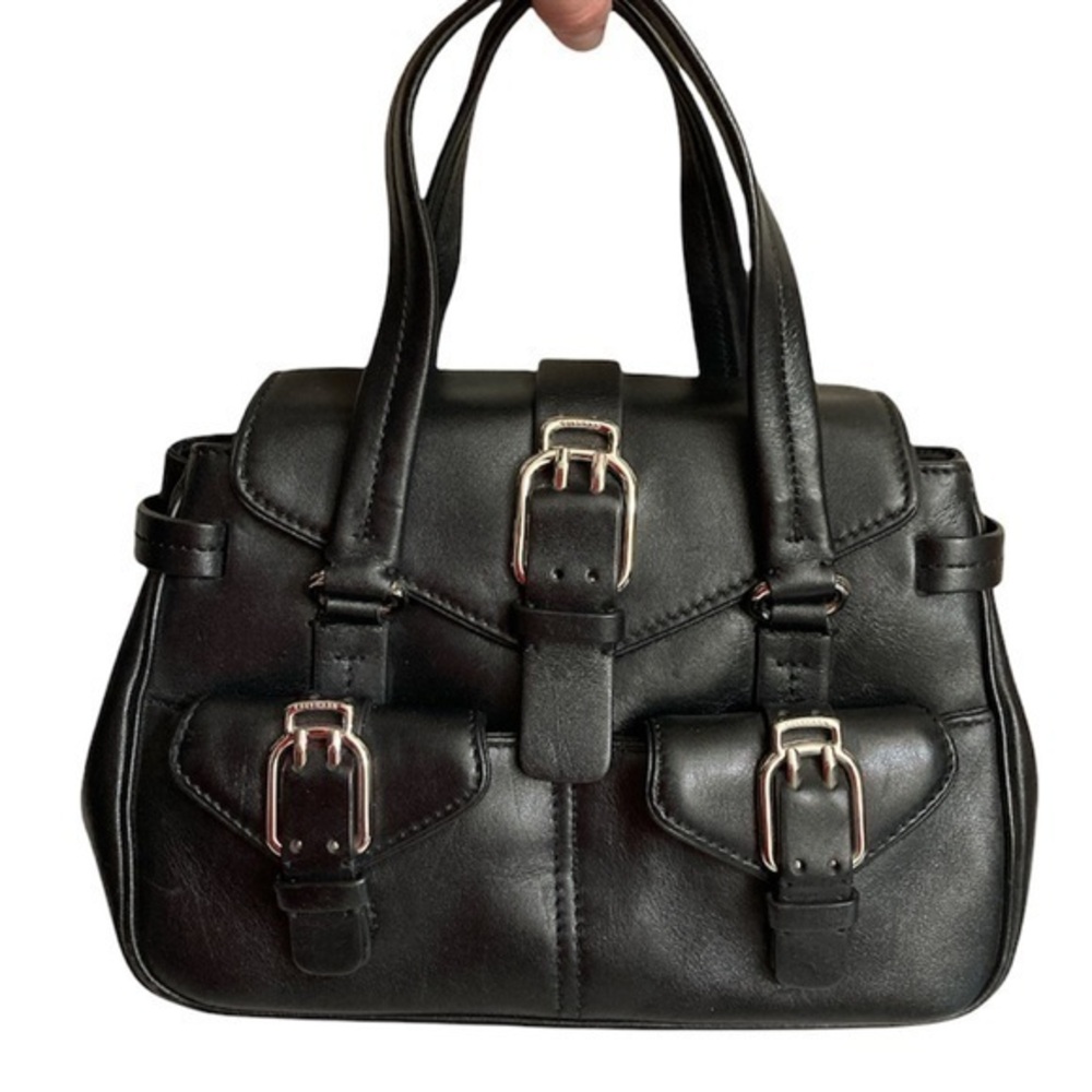 Cole haan double pocket mini black leather tote bag